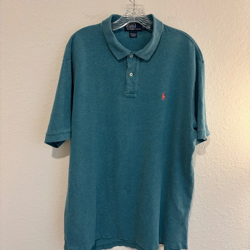 Polo Ralph Lauren Polo Shirt Mens XL Teal Green Short Sleeve Orange Pony Logo